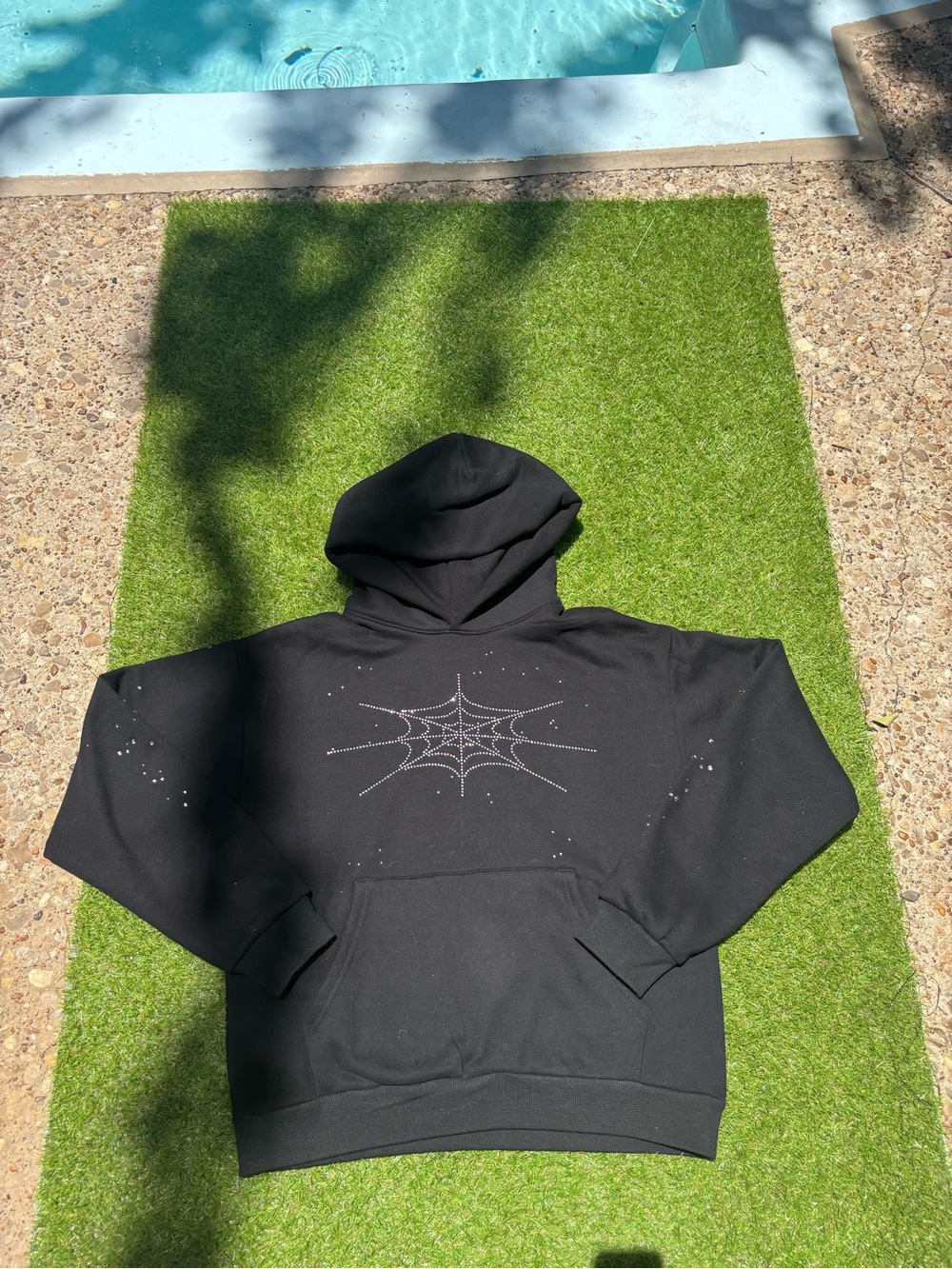 Black Men's Spider Web Embellished Hoodie Sp5der